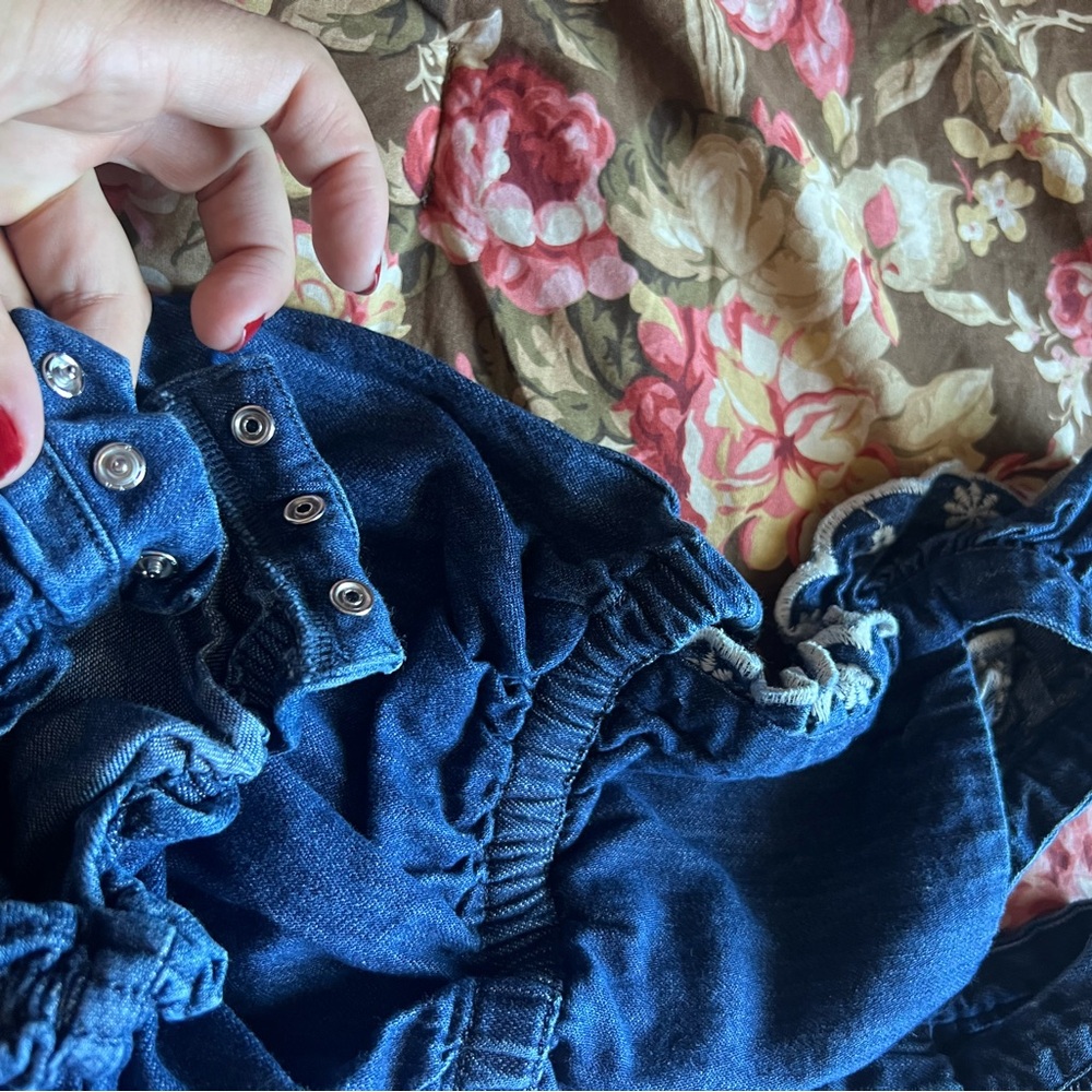 Old Navy Pink Watermelon, bananas and denim romper